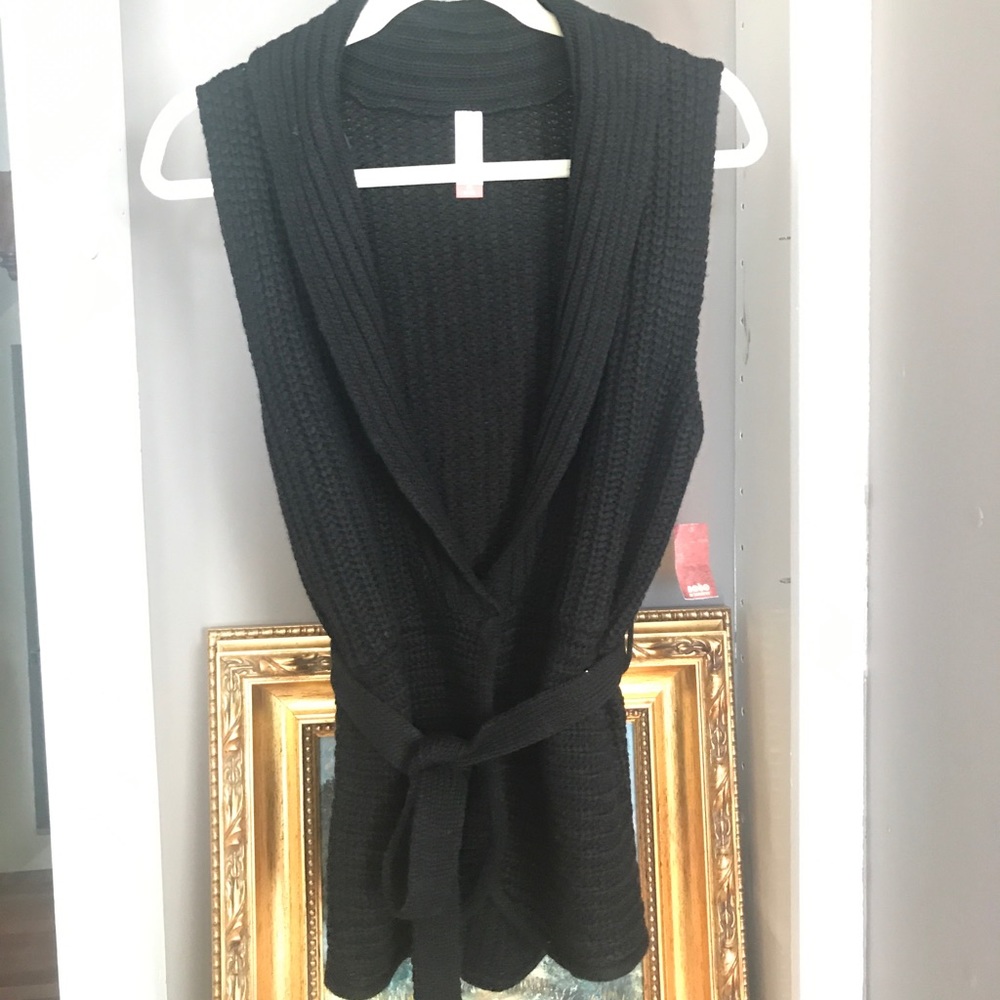 Shawl Collared Belted Waist Sweater Vest